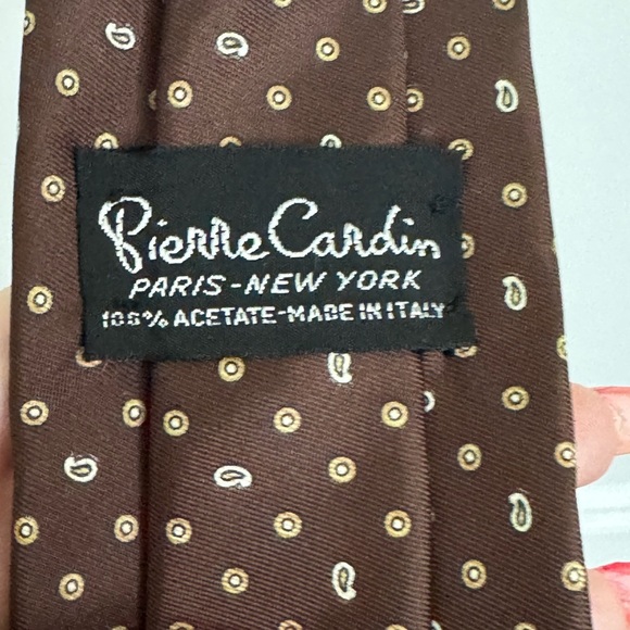 Pierre Cardin Vintage Brown Silk Tie with Gold Polka Dots - Picture 3 of 5